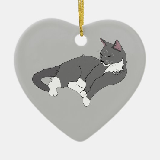 Gray & White Tuxedo Cat Keramisch Ornament (Voorkant)