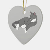 Gray & White Tuxedo Cat Keramisch Ornament (Links)