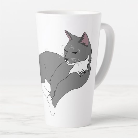Gray & White Tuxedo Cat Latte Mok (Rechterhoek)