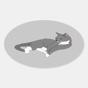 Gray & White Tuxedo Cat Ovale Sticker