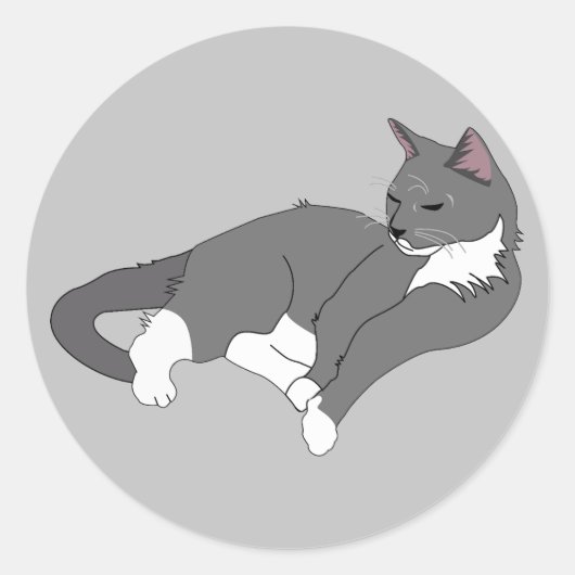 Gray & White Tuxedo Cat Ronde Sticker (Voorkant)