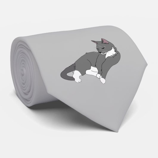 Gray & White Tuxedo Cat Stropdas (Opgerold)