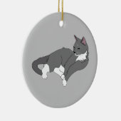 Gray & White Tuxedo Cat T-Shirt Keramisch Ornament (Rechts)
