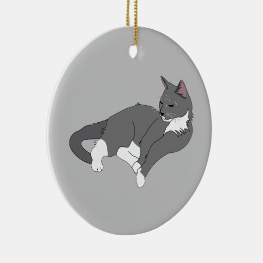 Gray & White Tuxedo Cat T-Shirt Keramisch Ornament (Rechts)