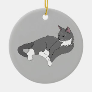 Gray & White Tuxedo Cat T-Shirt Keramisch Ornament