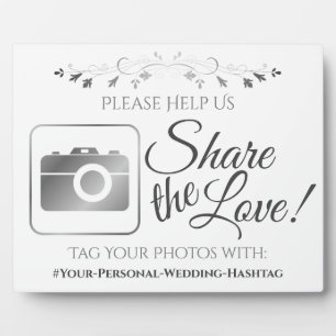 Gray & White Weddenschap Foto delen Hashtag Ondert Fotoplaat