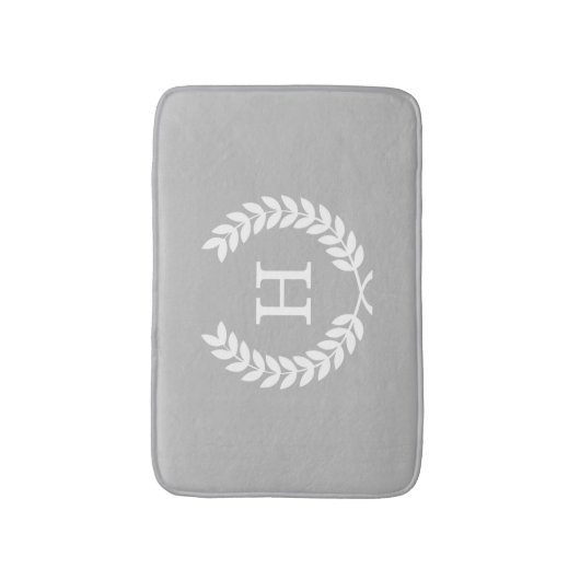 Gray White Wheat Laurel Wreated Initiaal Monogram Badmat (Voorkant Verticaal)