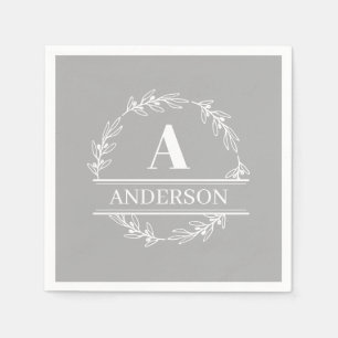 Gray White Wreated Family Name Monogram Servet