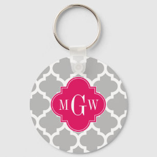 Gray WhMarokkaans #5 Raspberry 3 Initiaal Monogram Sleutelhanger
