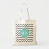 Gray Wht Chevron Aqua Quatrefoil 3 Monogram Tote Bag (Voorkant)