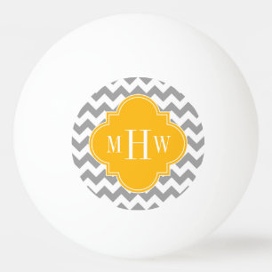 Gray Wht Chevron Goldenrod Quatrefoil 3 Monogram Pingpongballen