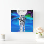 Gray Wolf & Aurora Moon Wildlife Art Clock Vierkante Klok (Huis)