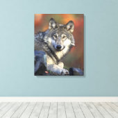 Gray Wolf Autumn Canvas Afdrukken (Insitu (Houten vloer))
