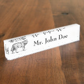 Gray Wolf Elegant Ink Tekening Naambordje (Zijkant)