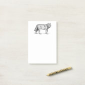 Gray Wolf Elegant Ink Tekening Post-it® Notes (Op bureau)