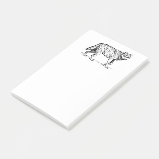 Gray Wolf Elegant Ink Tekening Post-it® Notes (Schuin)