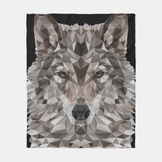 Gray Wolf Geometric Portret Fleece Deken (Voorkant)