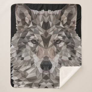 Gray Wolf Geometric Portret Sherpa Deken