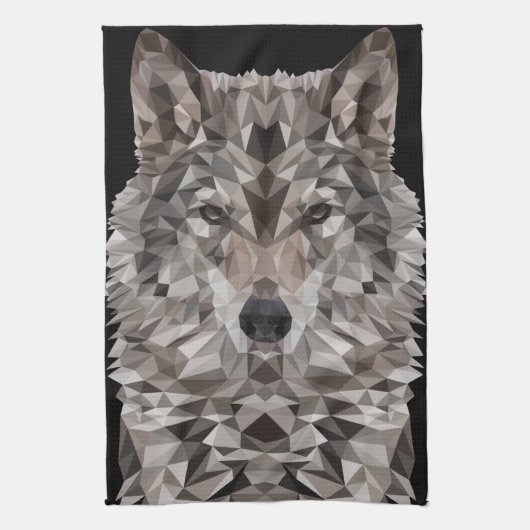 Gray Wolf Geometric Portret Theedoek (Verticaal)