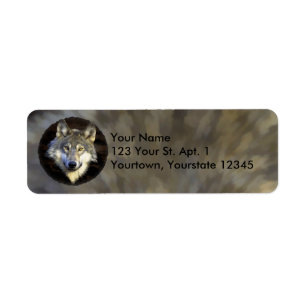 Gray Wolf Head Natuur Canine Animal Art Etiket