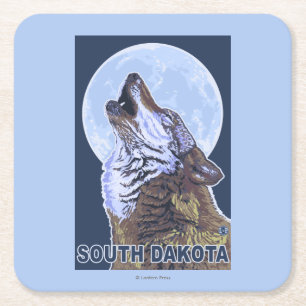 Gray Wolf Howling South Dakota Vierkante Kartonnen Onderzetter