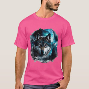 Gray Wolf Hunting Ground Icy Moon Forest Galaxy T-shirt