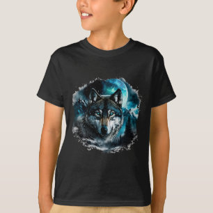 Gray Wolf Hunting Ground Icy Moon Forest Galaxy T-shirt