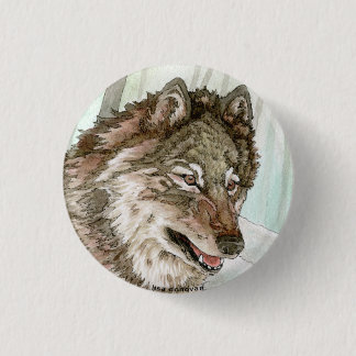 Gray Wolf Illustration Pin Ronde Button 3,2 Cm
