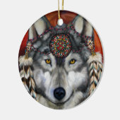 GRAY WOLF KERAMISCH ORNAMENT (Links)