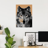 Gray Wolf Portrait Motivation Liberté Poster (Bureau à domicile)