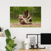 Gray Wolf Pups Wresting Poster (Thuiskantoor)