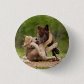 Gray Wolf Pups Wresting Ronde Button 3,2 Cm (Voorkant)
