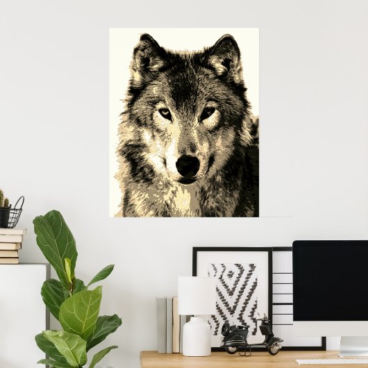 Gray Wolf Sepia Poster (Thuiskantoor)