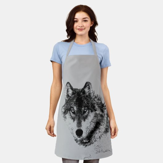 Gray Wolf Sketch Artwork Schort (Gedragen)