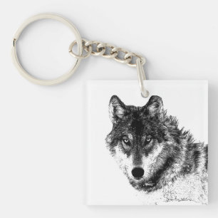 Gray Wolf Sketch Artwork Sleutelhanger