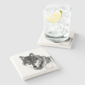 Gray Wolf Sketch Artwork Stenen Onderzetter (Zijkant)