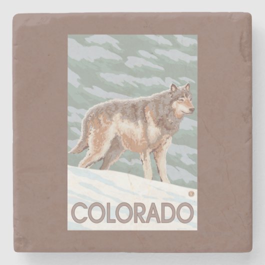 Gray Wolf StandingColorado Stenen Onderzetter (Voorkant)