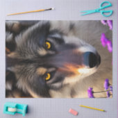 Gray Wolf Stare en paarse bloemen Tissuepapier (Craft)