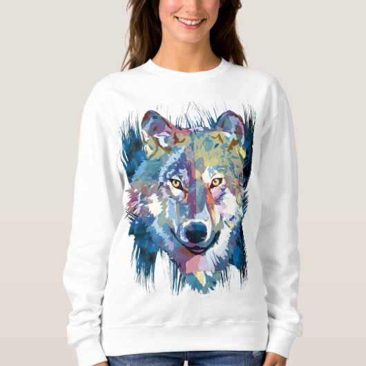 Gray Wolf Sweatshirt | Colorful Wolf Dog (Voorkant)