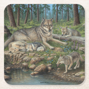 Gray Wolves Vierkante Kartonnen Onderzetter