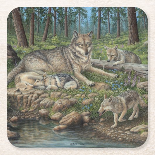 Gray Wolves Vierkante Kartonnen Onderzetter (Voorkant)