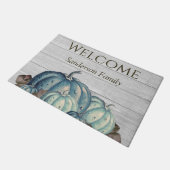 Gray Wood Blue Pumpkin Rustic Cute Doormat Deurmat (Schuin)