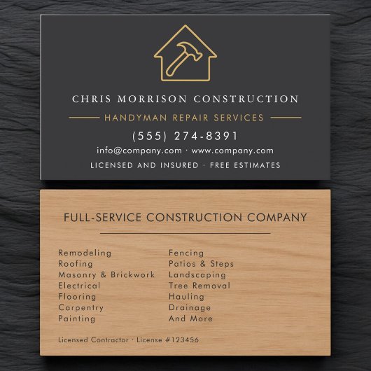 Gray Wood Grain Handyman Visitekaartje