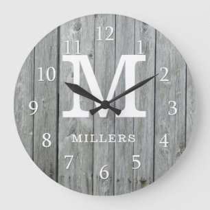 Gray Wood Monogram Grote Klok