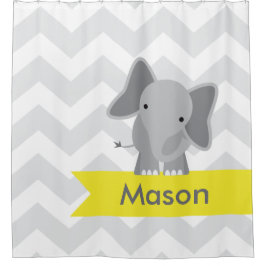 Gray Yellow Chevron Elephant Kinder Douchegordijn