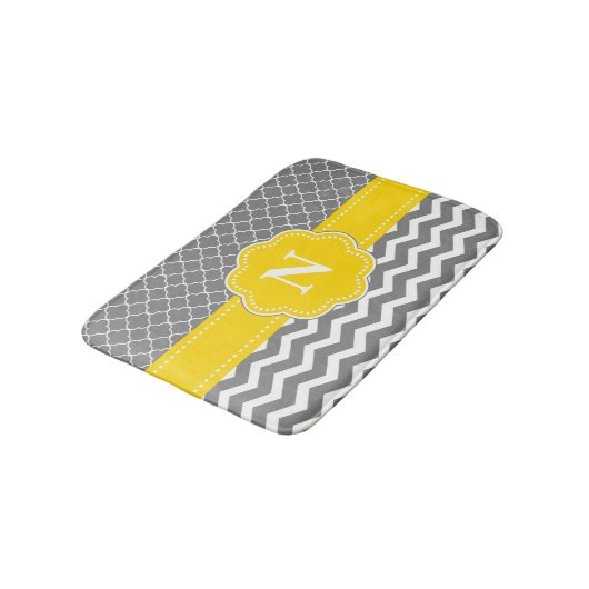 Gray Yellow Chevron Monogram Bathmat Badmat (Gekanteld)