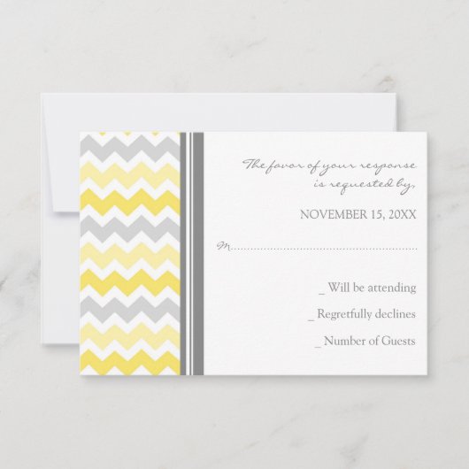 Gray Yellow Chevron RSVP Weddenkaart (Voorkant)