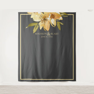 Gray Yellow Green Floral Weddenschap Foto achtergr Wandkleed