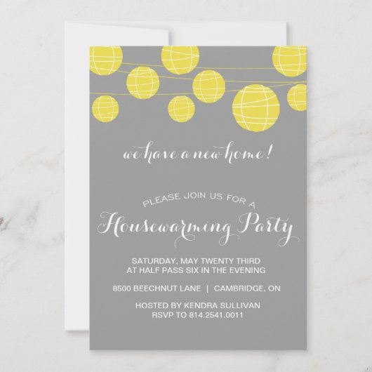 GRAY YELLOW LANTERNS HOUSEWARMING Party INVITATION Kaart (Voorkant)