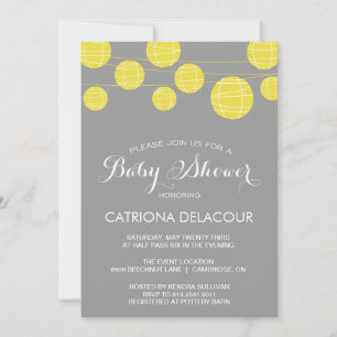 GRAY YELLOW PAPER LANTERNS BABY SHOWER INVITATIE KAART